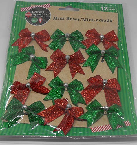 Crafters Square Mini Bows - Red and Green - 24 Mini Bows - Approximately 1 1/2 inches