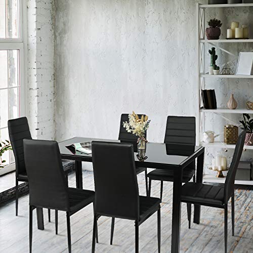 BAHOM 7 Piece Kitchen Dining Table Set for 6, Glass Dining Table and 6