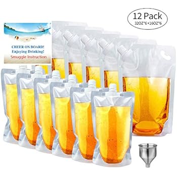 GENNISSY 12PCS with 1PC Funnel Travel Plastic Flask Cruise Kit - Premium Sneak Alcohol Runner Concealable Flasks to Smuggle Liquor Rum Cocktails Spirits Wine Booze Gift