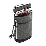 2 Wine Tote Carrier - Insulated Portable Picnic Cooler Bag for 2 with Shoulder Straps and Outside Pocket in Gray -Wine Travel Bag Perfect for Picnic Camping Beach Park Travel Parties Wedding Concerts