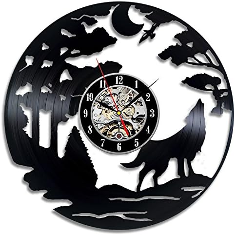 Wolf Gift Vinyl Record Designed Wall Clock - Decorate your home with Decor Vintage Art - Best gift for friend, man and boy - Win a prize for feedback