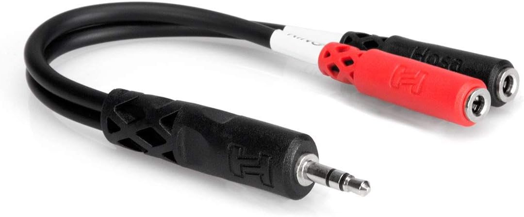 YMM-261 3.5 mm TRS to Dual 3.5 mm TSF Stereo Breakout Cable for Charging Adapter (Black and Red)