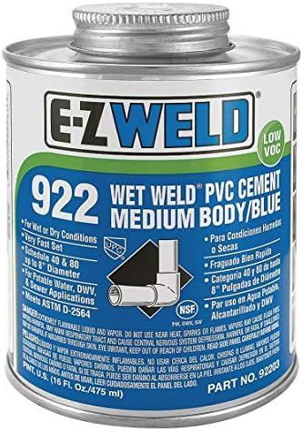 Ez Weld Cement, Blue, 16 oz., for PVC, Schedule 40 and 80 Pipes and Fittings Up To 8" - 22203, Pack of 2