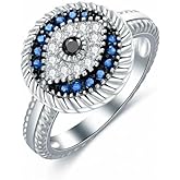 PEIMKO Evil Eye Ring Spiritual Turkish Ring Size Sterling Silver Blue Evil Eye Rings Round Evil Eye Ring Greek Evil Eye Protection Ring for Women(3.5-15)