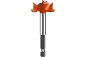 35mm Forstner Drill Bit with Depth Stopper - 1/4" Hex Shank - Carbide Tipped for Concealed Hinge & Cabinet Installation - Pro