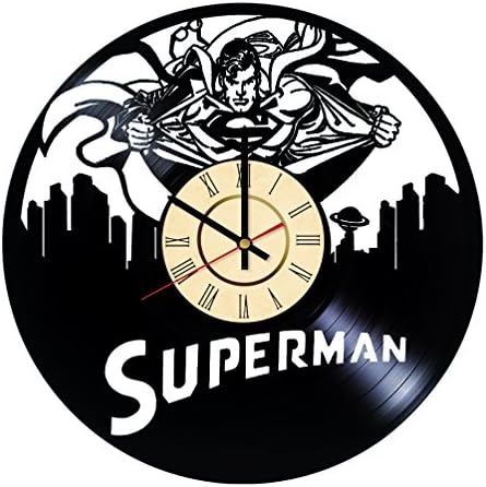Superman Silhouette HANDMADE Vinyl Record Wall Clock – Perfect gifts for birthday wedding anniversary valentine’s mother’s father’s day - Gift ideas for men and women him and her