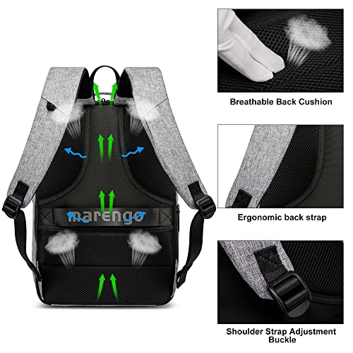 Marengo Business Laptop Backpack with USB Charging Port, Waterproof Anti-Theft Flight Approved Travel Daypack for Men Women Fit 15.6 inch Laptop, Grey