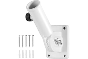 Flag Pole Holder Brackets, BONWIN 1" Flag Pole Mounting Bracket with Hardwares for House Wall Porch, 1" Inner Diameter, 180° Adjustable Multi Positions, Aluminium Alloy(1 Pack White, Multi-Positions)