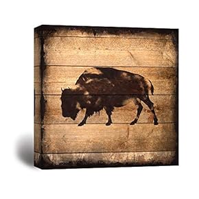 Square Canvas Wall Art - Yak Silhouette on Rustic Wood Board Texture Background - Giclee Print Gallery Wrap Modern Home Art Ready to Hang - 12x12 inches