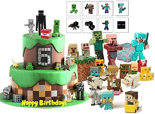 Pixel Game Figure Cake &amp; Cupcake Toppers And Temporary Tattoos 56 pcs