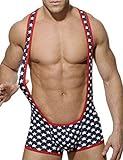 Dong Dian Men's USA Flag Jockstrap Jumpsuit Underwear Mankini Wrestling Singlet