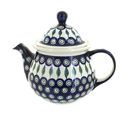 Polish Pottery Peacock Large Teapot