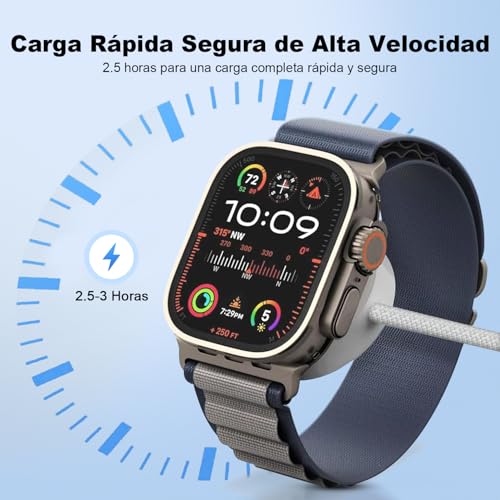 PUROVERO Cargador para Apple Watch 1M, Cable Tipo-C de de Carga Rápida Trenzado y Magnética, Cargador Original Compatible con Todos Los Modelos de iWatch