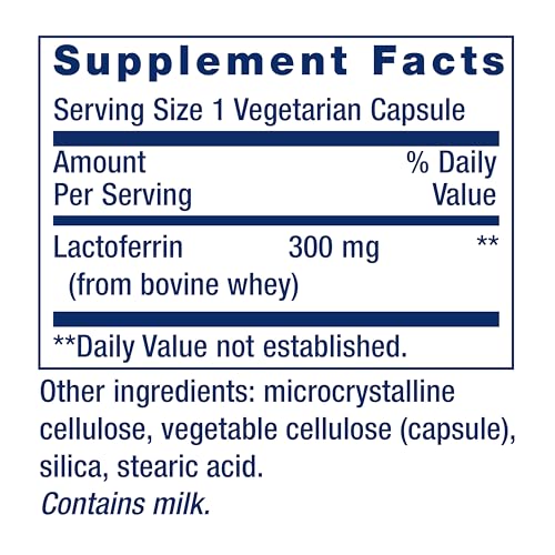 Life Extension Lactoferrin Caps, Healthy Immune Response, GI Support, Vision Health, Gluten-Free, Non-GMO, 1-Daily, Vegetarian, 60 Capsules