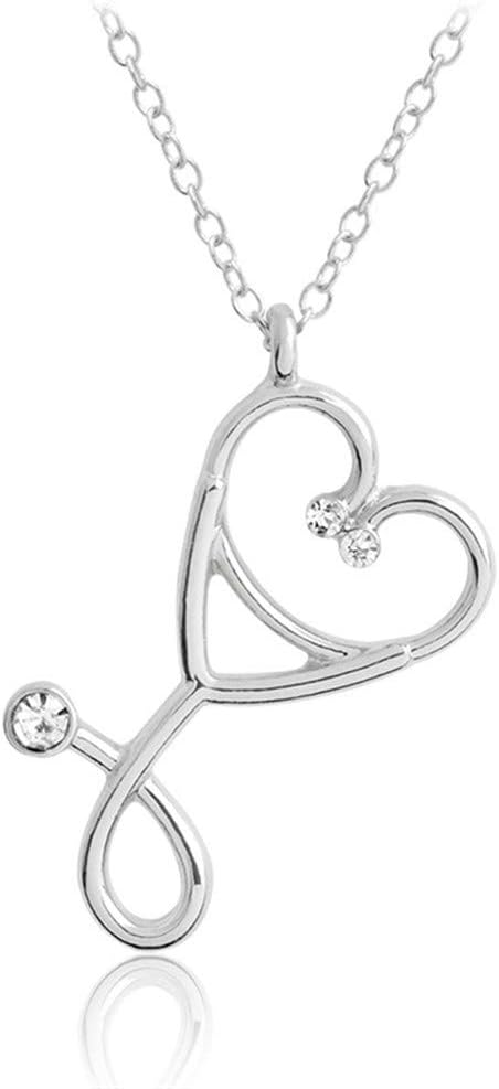 SONGLIN Silver Color Stethoscope Pendant Necklace Stethoscope Heart Shaped Necklace Jewelry for Women