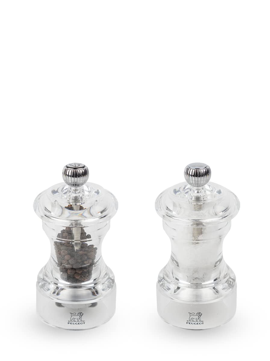 Peugeot - Duo Bistro - Pepper Mill + Salt Mill 10 cm - Classic Adjustment - Acrylic Material - Made in France - Transparent Colour