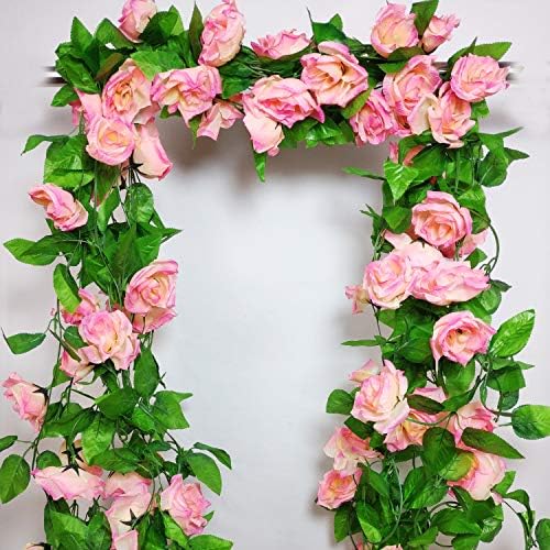 Rajahubri Artificial Vines Artificial Rose Vines Fake Rose Garland Silk Flowers Rose Hanging Ivy Plants Vines for Home Hotel Wedding Party Garden Arch Garland Arrangement Decoration 4PCS 7.54FT
