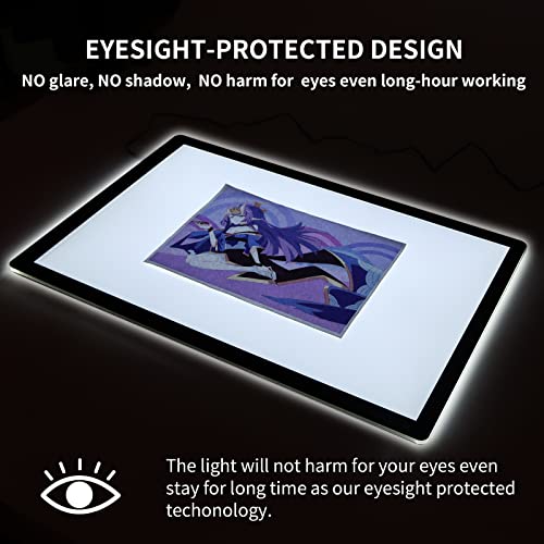 TOHETO A2 Light Pad Super Thin 7mm Portable Stepless Dimmable Brightness Large Light Box Copy Board for Diamond Painting Weeding Vinyl with 2 Multi-Functional Clips 12V 2A Adapter (23.7''x15.8'')