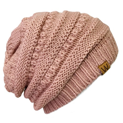 Knitted Slouchy Beanie Beret, Pink