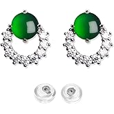 Gleejed Jade Stud Earrings for Women White Gold Plated Dainty Real Jade in Cubic Zirconia Earrings Handmade Jewelry Natural Green Jadeite Studs Good Luck Healing Anniversaries Gift (2PCS Premium)