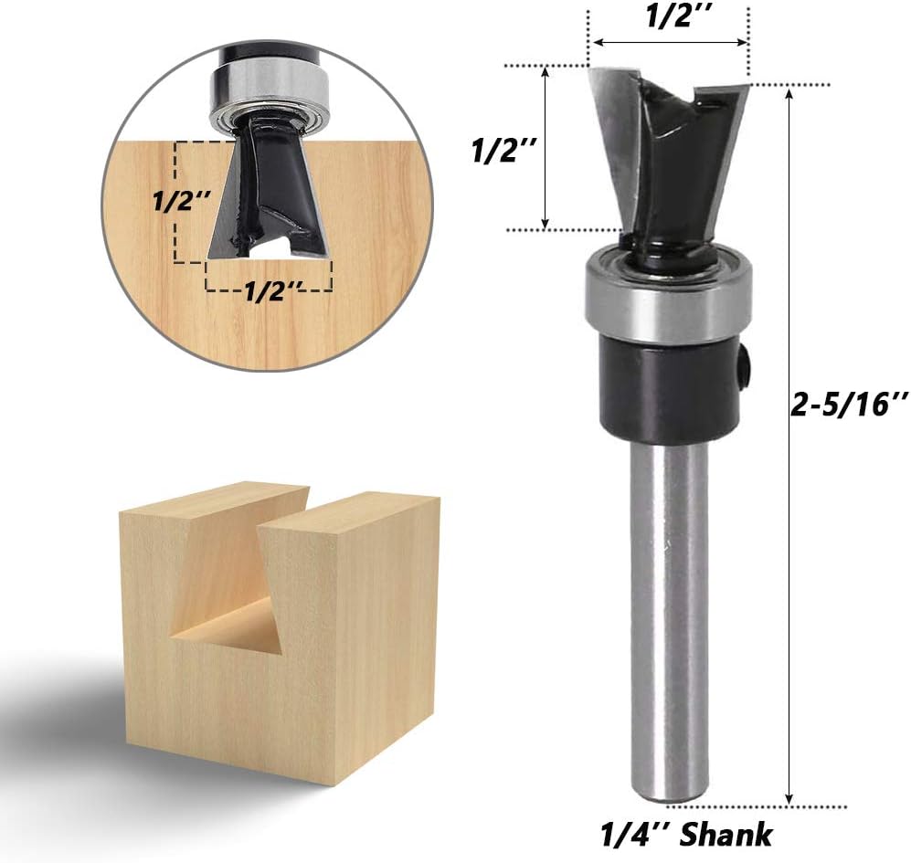 Mesee 2 Pieces Dovetail Joint Bearing Router Bit Set - Image 4