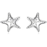 LWXIE Diamond Starfish Earrings 925 Sterling Silver Starfish Stud Earrings Beach Jewelry for Women