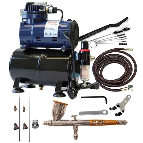 Paasche Airbrush TG-300R Double Action Gravity Feed Airbrush Set and Compressor with Tank