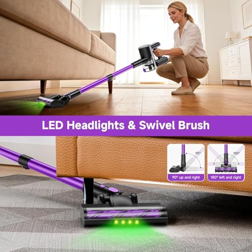 Honki Cordless Vacuum Cleaner, 500W/40Kpa Vacuum Cleaners for Home, Stick Vacuum Cordless with LED Display, Anti-Tangle & Wall Mount, 8 in 1 Lightweight Vacuum for Hard Floors Pet Hair(Purple)