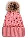 Simplicity Winter Hat for Women Hand Knit Faux Fur Pompoms Beanie for Women Pink