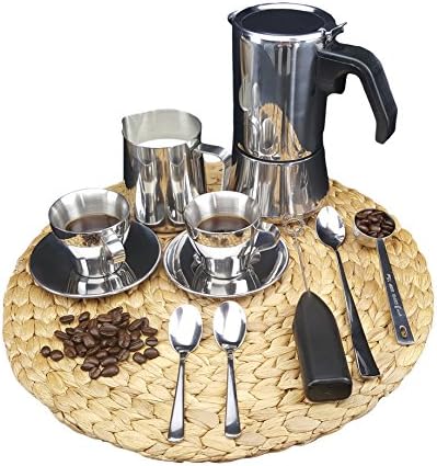 IKEA Espresso Pot Gift Set Bundle: Espresso Pot, Milk Frothing Pitcher, Handheld Milk Frother, Measuring Spoon
