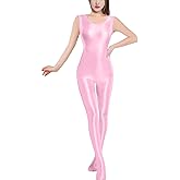 Ausing Women's Glossy Sleeveless Bodysuit Shiny Oil Sport Jumpsuit One Piece Silky Stretchy Tights Leotard