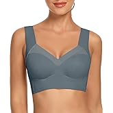 WOWENY Seamless Wirefree Bras for Women Comfy Mesh Soft Padded Back Smoothing Bra