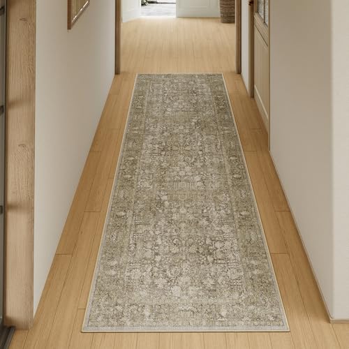 HUGEAR Braun Vintage Teppich Läufer Flur 60x240cm Waschbar