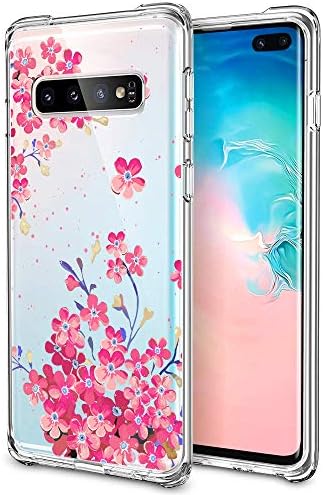 Case for Samsung Galaxy S10 Plus, Samsung S10 Plus Case Protective Soft Silicone Gel Clear Cover Slim Shock Absorbing Floral Shell Anti-Scratch Bumper Skin for Samsung Galaxy S10 Plus - Rose Plum