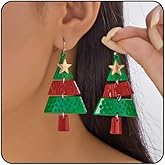 Christmas Tree Earrings for Women Vintage Metal Splicing Christmas Tree Earrings Statement Star Embellish Drop Dangle Earring Christma Winter Festival Jewelry Accessories