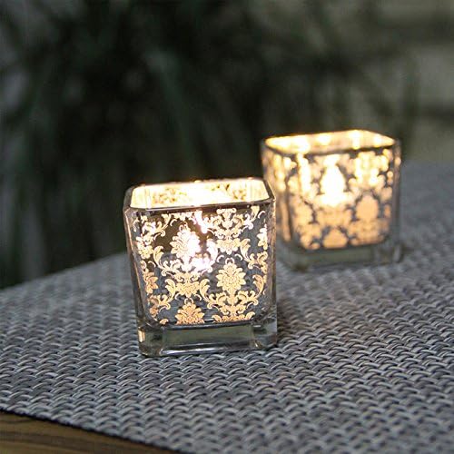 JIALELE Candle Pillar Holders,Candlestick Holders Single Light Golden Square Glass Candlestick Candlelight Dinner Prop Bar Decoration Candle Cup Without Candles,One