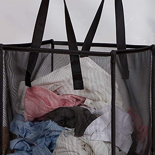 Laundry Hamper Bag with Handles,Portable &Collapsible Dirty Clothes Mesh Basket Foldable for Washing Storage, Kids Room,Dorm or Travel (Black)