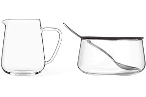 VIVA SCANDINAVIA Viva Classic Glass Creamer and Sugar Set - Coffee and Tea Serving Set - Cream Pitcher 9.5 oz / 280ml and Sugar Bowl 12 oz / 350 ml with Cork Lid and Metal Spoon, Milk and Sugar for Coffee Bar