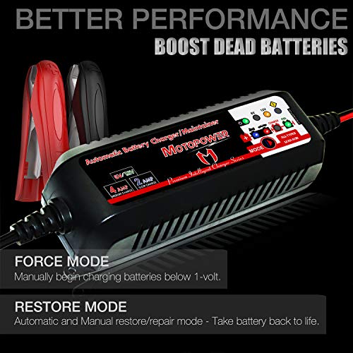 MOTOPOWER Maintainer 6V/12V 4AMP Fully Automatic Smart Charger with Battery Recovery Mode
