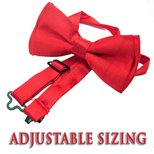 Bow Tie For Kids - Stylish Pre Tied Bow Ties for Boys and Girls - Adjustable Length by FOREER (Red) - Thumbnail 2
