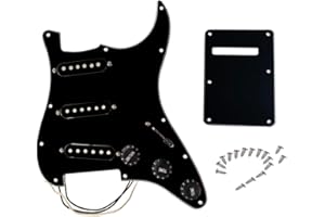 LAMSAM Prewired Pickguard Loaded Alnico V Single Coil Pickups, Black Pick Guard with Backplate Pre-loaded 5-way Switch Multi-tone Potentiometer Compatible with Strat Style Electric Guitars, All Black