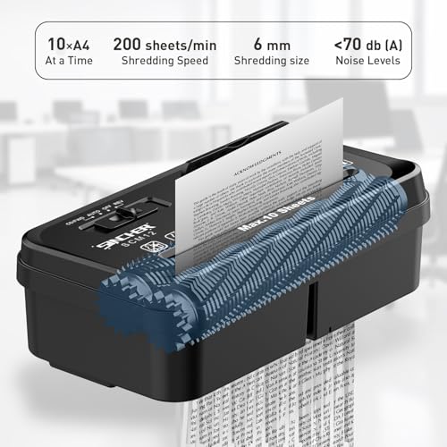 SINCHER 10-Sheet Strip Cut Paper Shredder for Home Office, 14L Waste Container, Fast and Durable Shredder for Documents, Credit Cards, CDs, Mail, and Cardboard, P-2 Security Level