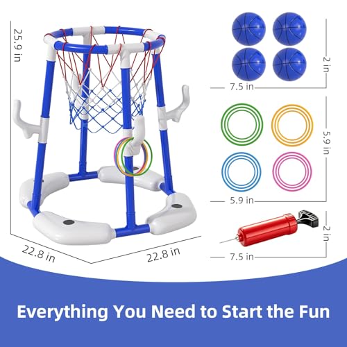 ORCHID M® Pool Basketball Hoop, 2-in-1 Floating Pool Toys Ring Game with 4 Balls and Pump, Outdoor Swimming Pool Basketball Games Water Play Toy Family Party for Kids Adults Age 3-12