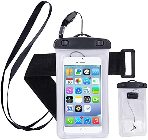 Waterproof Case,Cell Phone Universal Dry Bag Pouch (Floatable) with Headphone Jack+Lanyard+Armband [Clear] for Apple iPhone 7 6 Plus,Samsung S8 S7 S6 edge, Smartphone Devices Up To 6.0" (White)