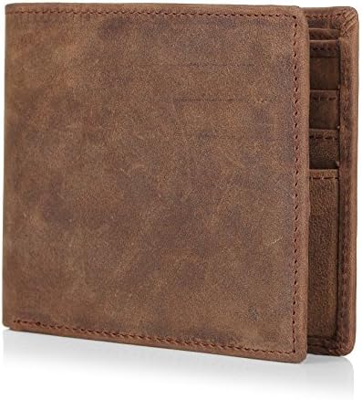 Men's Cowboy Genuine Vintage Natural Texture Crazy Horse Leather Bifold Wallet