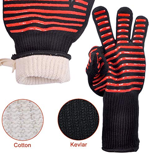 PROKITCHEN BBQ Grill Oven Gloves Heat Resistant Cooking Mitts Silicone for BBQ Grill, Deep Fry, Fire Pit, Campfire & Meat Smoking, 1 Pair