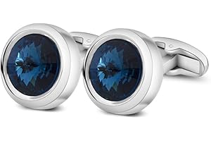 MERIT OCEAN Mens Cufflinks Elegant Style Cuff Link Super Shiny Navy Blue Crystal Circular Cufflinks with Gift Box