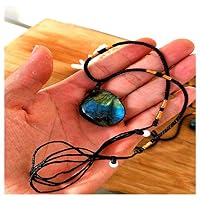 Tebapi Labradorite Pendant Necklace for Women, Natural Semi Precious Pendant with Braided Necklace for Women Men 1