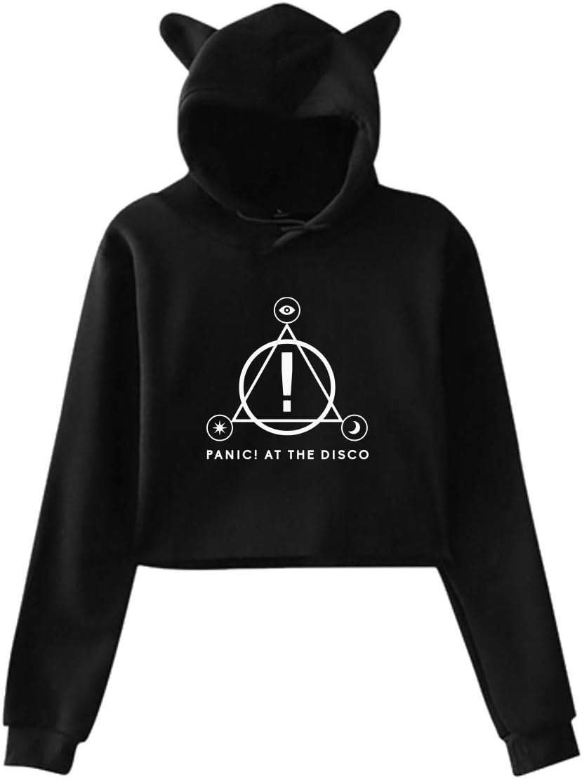 Womens Panic at The Disco Women Cat Ear Short Crop Tops Sweatshirt Hoodie