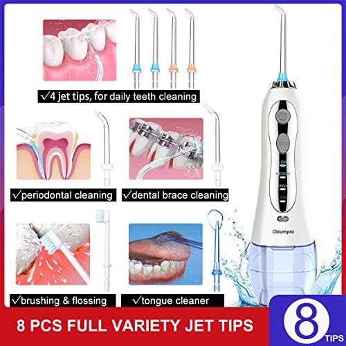Water Flosser, Cbiumpro 300 ML Professional Cordless Water Flosser Portable Rechargeable Electric Oral Irrigator Teech Cleaner IPX7 Waterproof Dental Water Flosser with 8 Jet Tips, Travel Pouch - Thumbnail 4